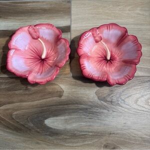 Set of 2 Handmade Clay Art Hibiscus Flower Bowls – Boho Tropical Home Decor